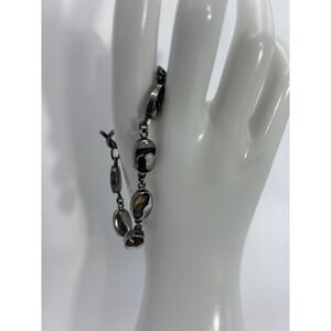925 Sterling Silver ATI Thailand Black Mother of Pearl Oval Link Bracelet Toggle